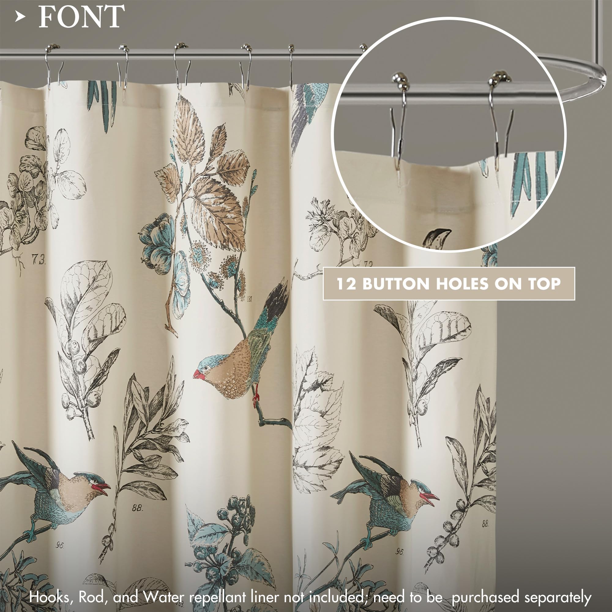 Madison Park Shower Curtain, Bird & Leaf Print, Farmhouse Shower Curtain for Bathroom, Modern Country Bathroom Décor, Machine Washable, Cotton Shower Curtain, Quincy, 72x72" Khaki
