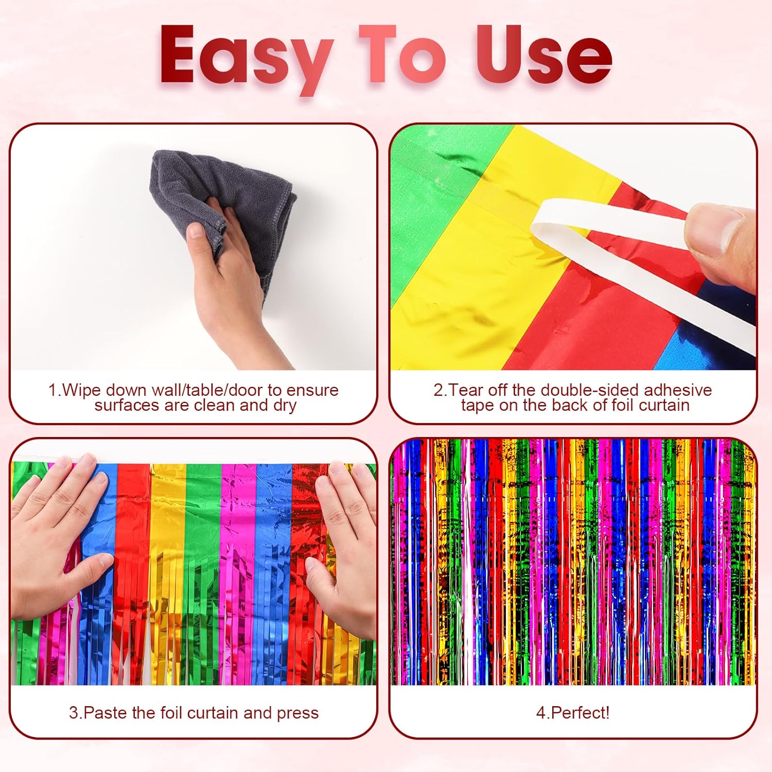 Voircoloria Rainbow Foil Fringe Backdrop Curtains - 3 Pack Tinsel Streamers for Parties & Events | 3.3x8.2 Feet