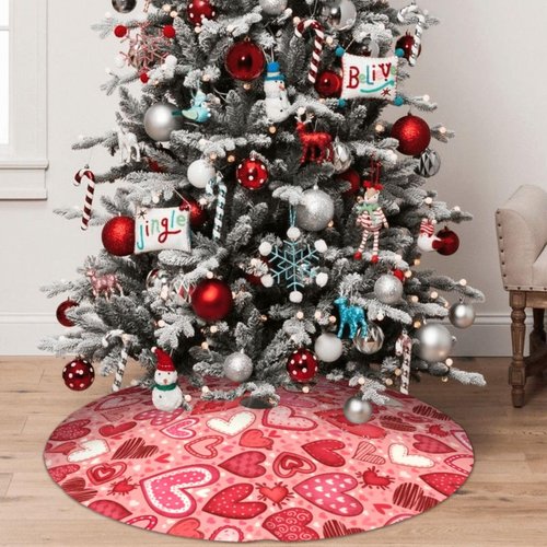 Valentines Day Heart Tree Skirt Xmas Tree Mat Christmas Tree Ornaments Decorations Holiday Party Indoor Outdoor 30"
