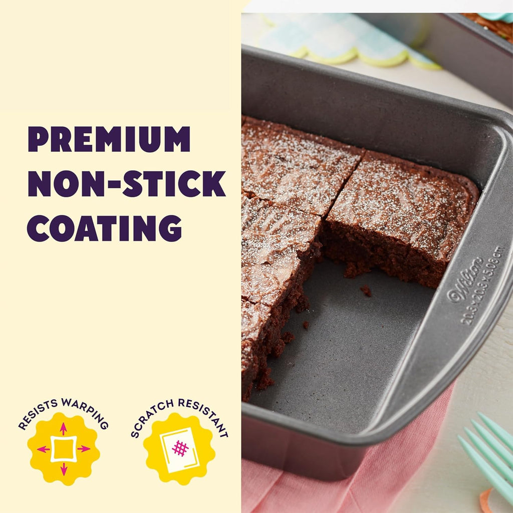 Wilton Gold Non-Stick 8 x 8 Inch Square Brownie Pan - PFAS-Free Cold-Rolled Steel Bakeware