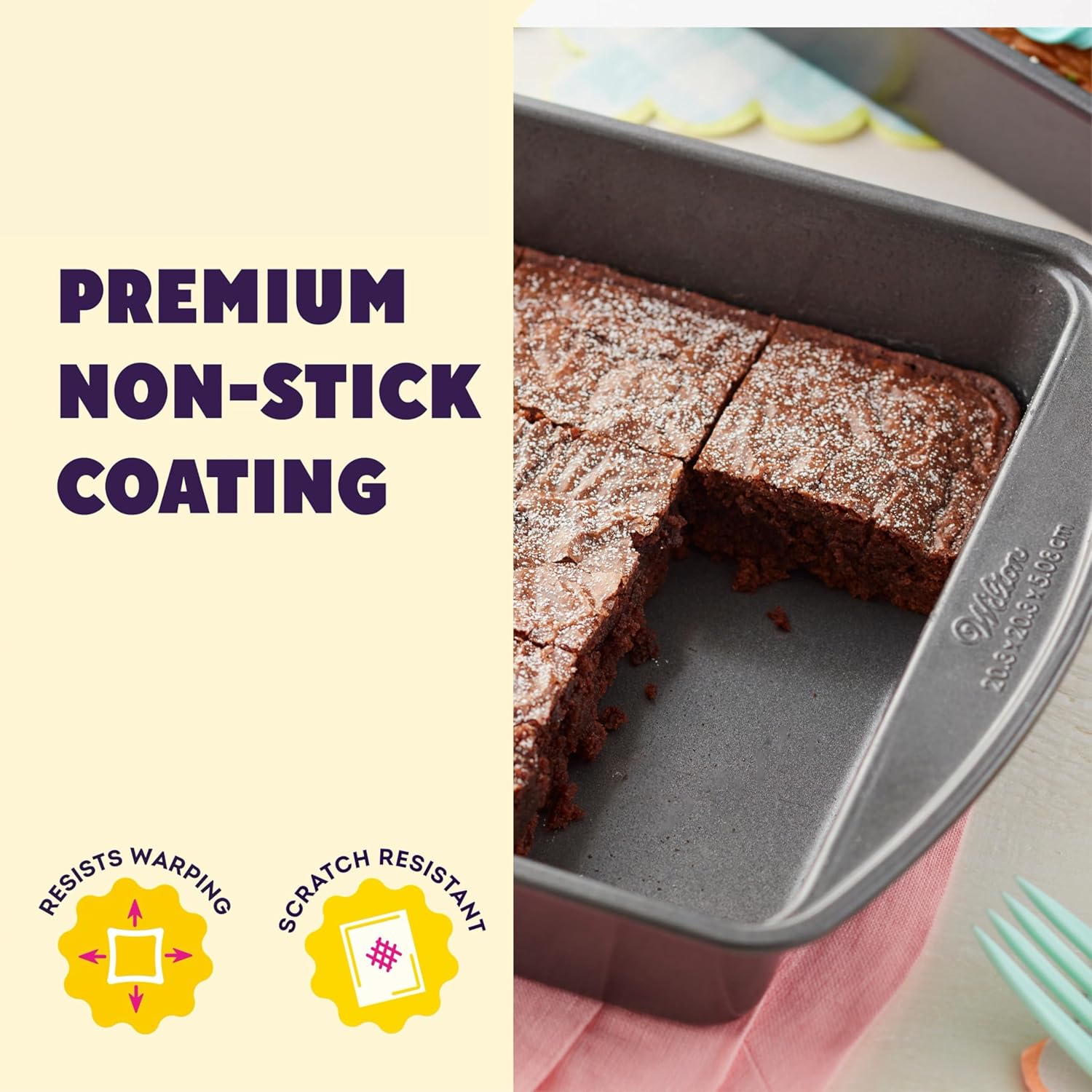 Wilton Gold Non-Stick 8 x 8 Inch Square Brownie Pan - PFAS-Free Cold-Rolled Steel Bakeware