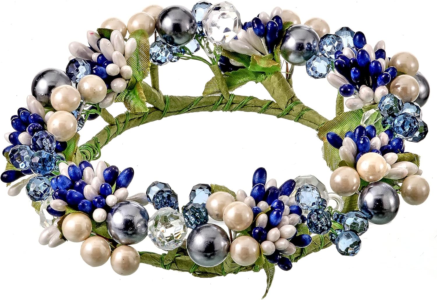 Regine Switzerland 6-Inch Spring & Summer Crystal Pearlized Berry Candle Ring - Holds 3.75-Inch Pillar Candle in White, Green, Navy Blue & Light Blue