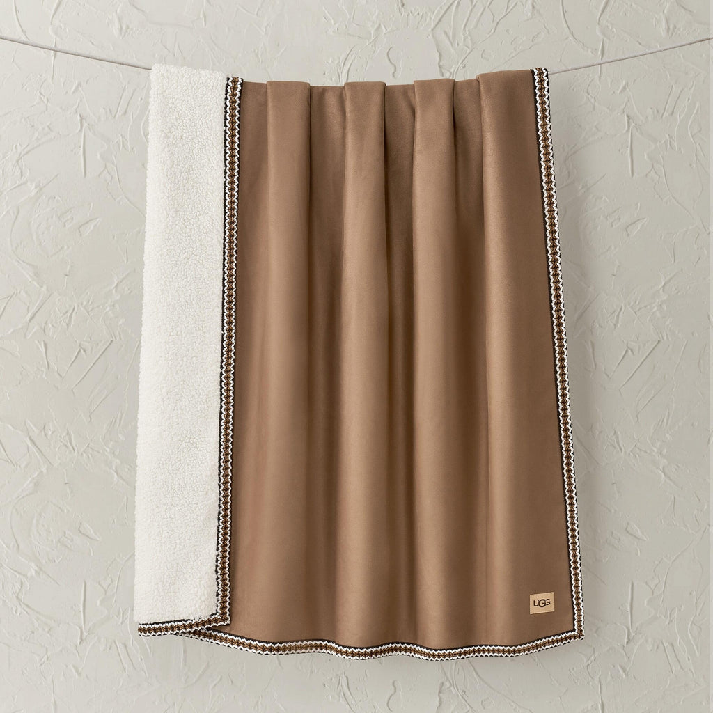 UGG Braid Reversible Throw Blanket – Ultra Soft Throw with Faux Suede and UGGFluff, Cozy Accent for Bedroom or Living Room Decor, Birthday Gifts for Women (Brown, Throw - 50" x 70")