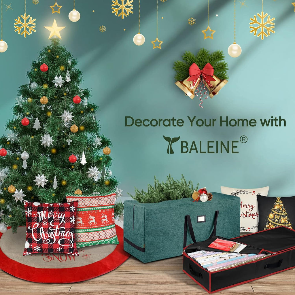 BALEINE Gift Wrap Storage Organizer - 40" Durable 600D Oxford Fabric Bag with Flexible Partitions | Black/Red