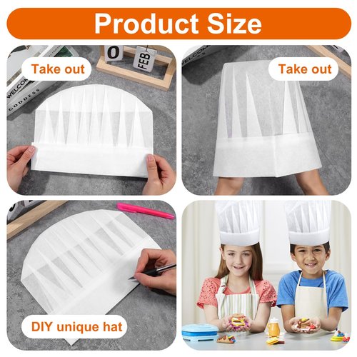 20pcs Paper Chef Hats for Kids Disposable Chef Hats Bulk White DIY Chefs Hat for Baking Cooking Activity Pizza Party Girls Boys