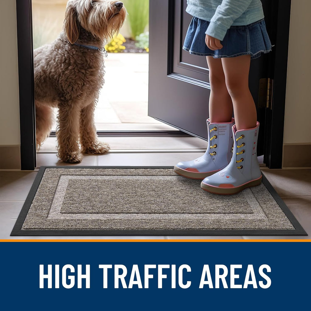 OLANLY Waterproof Front Door Mat - All-Season Indoor/Outdoor Doormat | Sturdy Natural Rubber, 29.5x17, Khaki & White