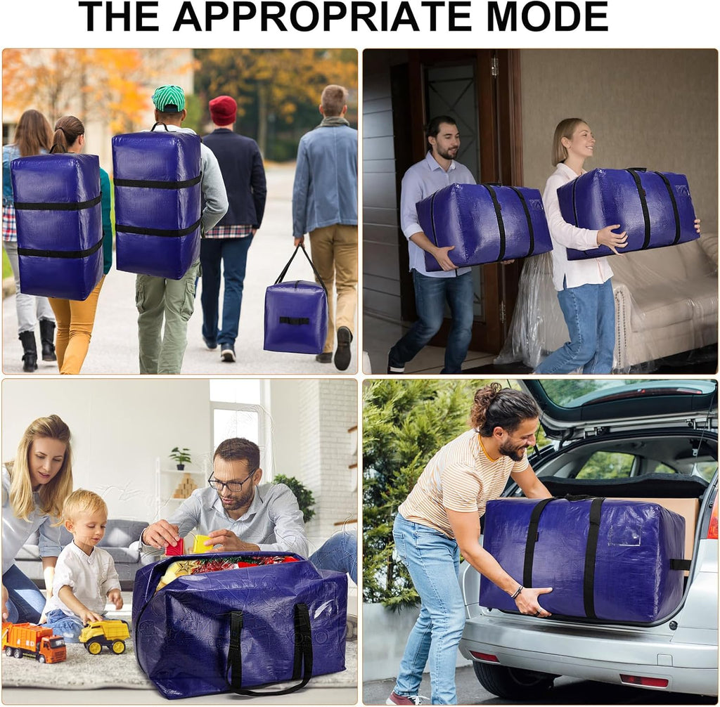 Skiennix Heavy-Duty Moving Bags - Extra Large Storage Totes with Zippers & Sturdy Handles | 6 Pack, Blue
