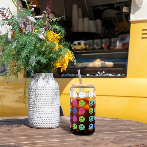 Color-Changing Glass Cup 16oz with Bamboo Leakproof Lid & Steel Straw - Reusable Tumbler for Iced Coffee, Smoothie, Cocktail | Bridal Shower, Bachelorette, Wedding, Gifts for Mother Women Teachers