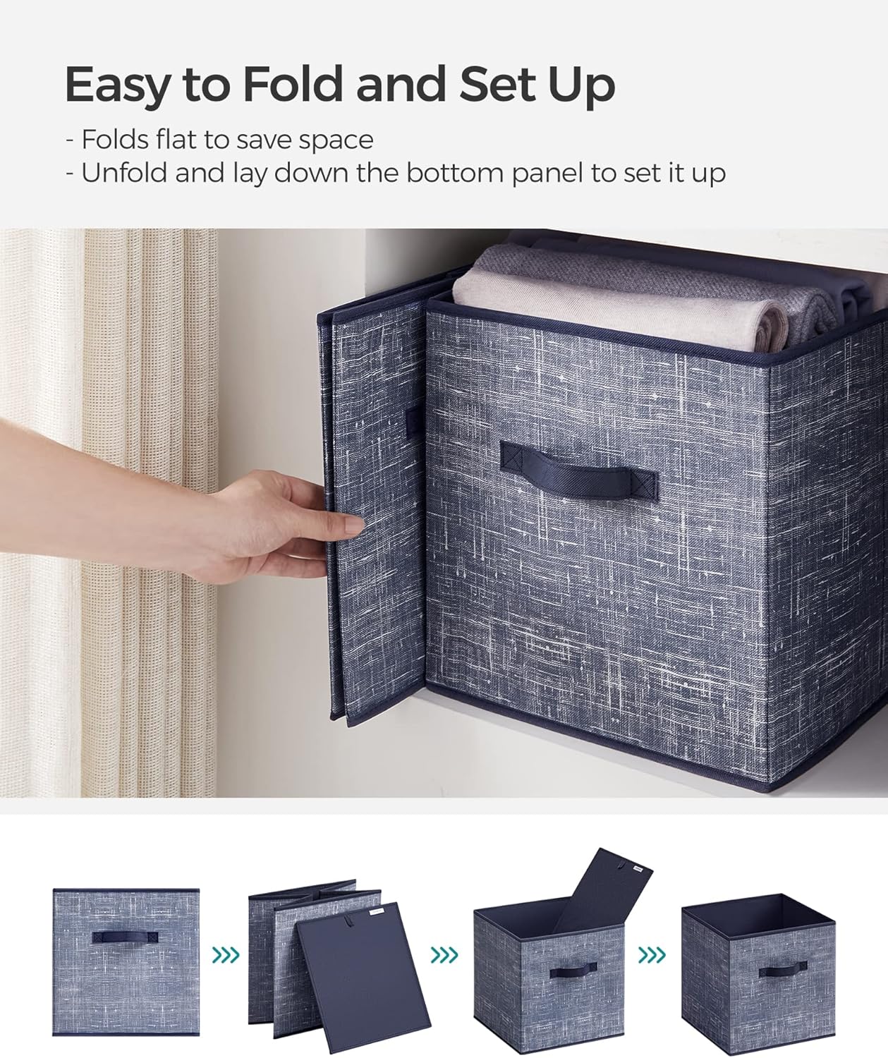 SONGMICS Storage Cubes - 11.8-Inch Foldable Non-Woven Fabric Bins with Double Handles | Set of 6 in Misty Blue