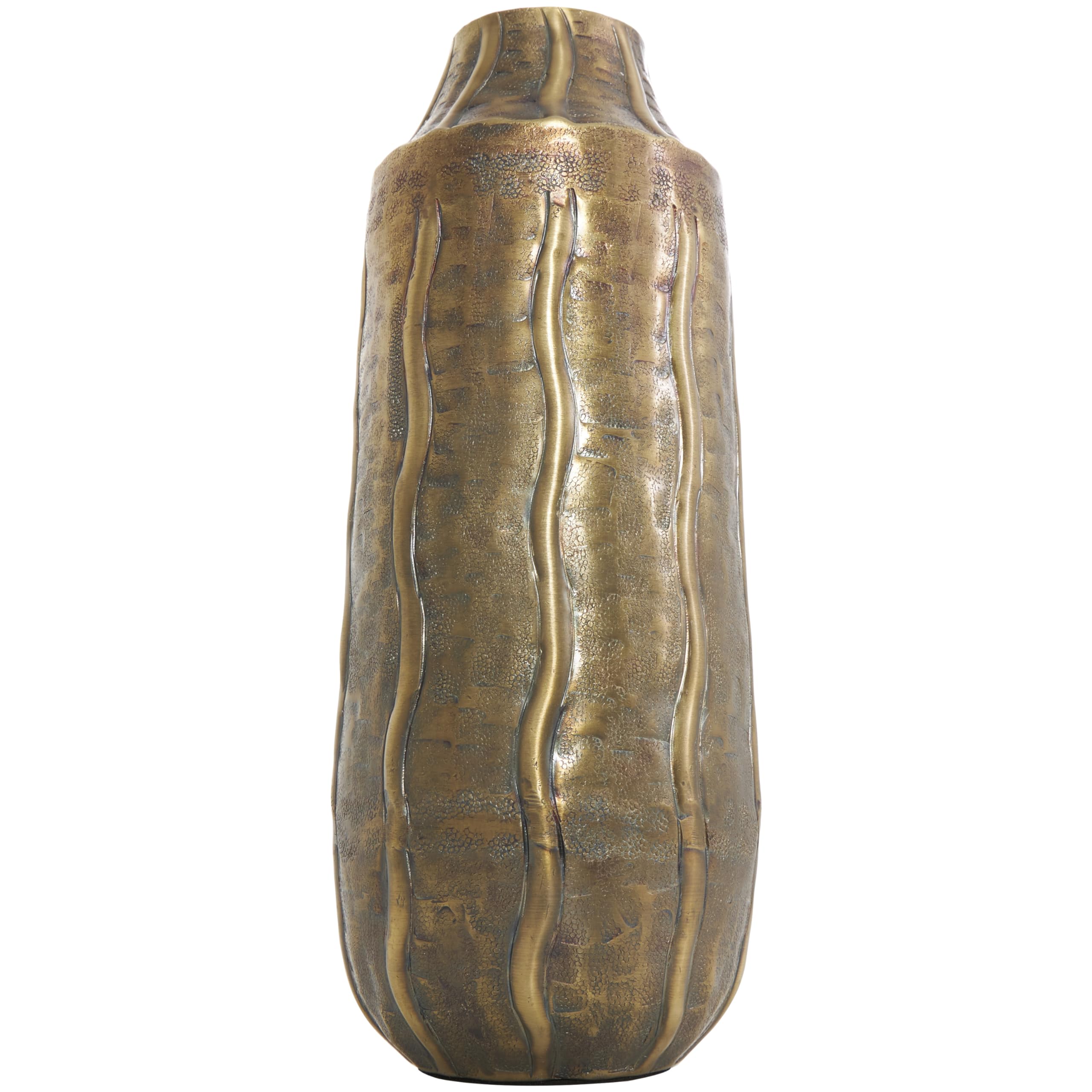 Deco 79 Metal Decorative Vase Snakeskin Inspired Centerpiece Vase with Dimensional Wavy Accents, Flower Vase for Home Decoration 6" x 6" x 14", Brass