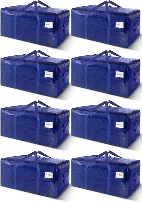**Skiennix Extra Heavy Duty Moving Bags - Strong Zipper & Handles, 24 Gallon, Dark Blue (8 Pack)**