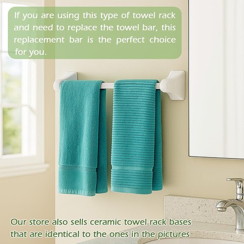 AIDIMMING 24 Inch Adjustable Spring Loaded Towel Bar Replacement Rod for Ceramic Holder with Square Slot - Wall Mount, Durable Plastic, White, for Bathroom & Kitchen Towel Storage, Easy Installation