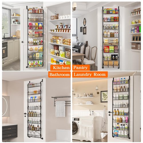 MIAOLI Over the Door Pantry Organizers and Storage, 8-Tier Spice Rack, Home & Kitchen Storage Shelves for Cabinet, Large Capacity Hanging Seasoning Organizer, Laundry Room Organization, Black