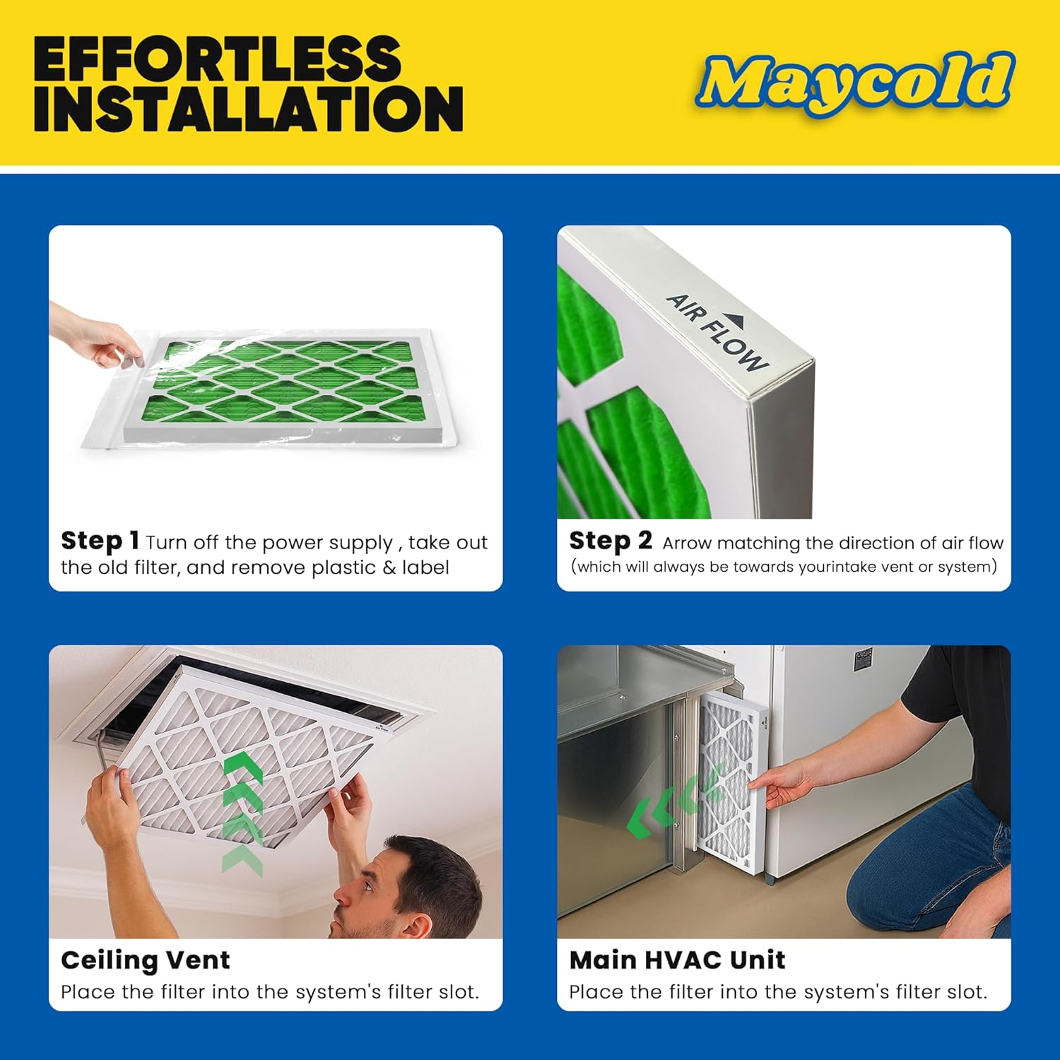 Maycold MERV 13 Air Filter - High-Efficiency Pleated AC & Furnace Filters | 10x20x1 Size (6-Pack)