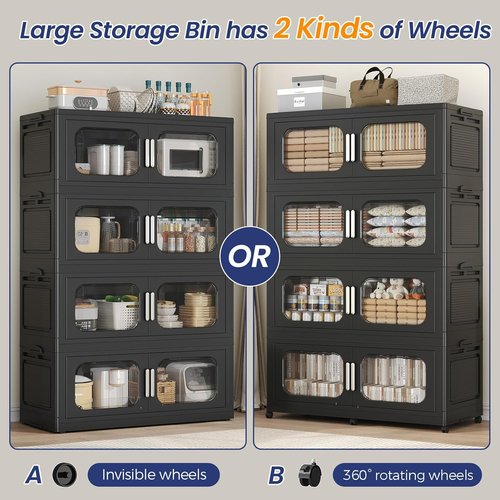 250GAL Extra Large Storage Bins - Stackable Collapsible Containers with Lid & Wheels | 5-Pack Black