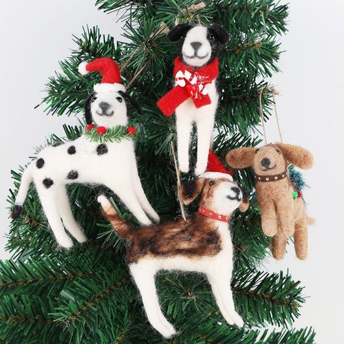 Juegoal Christmas Felt Dog Ornaments - Set of 4 Cute Wool Puppy Decorations for Holiday Home Decor