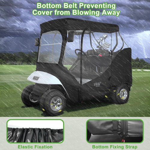 10L0L Golf Cart Black Enclosure Cover for 2 Passenger EZGO TXT, 4-Sided Clear Window Rain Cover All Weather Waterproof Windproof