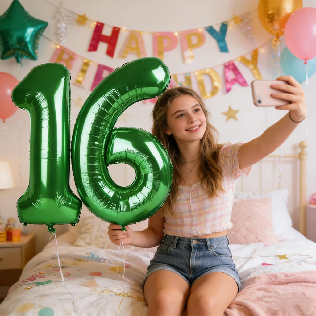 Skiennix 40-Inch Dark Green Number Balloons - Perfect Sweet 16 Birthday & Wedding Decor