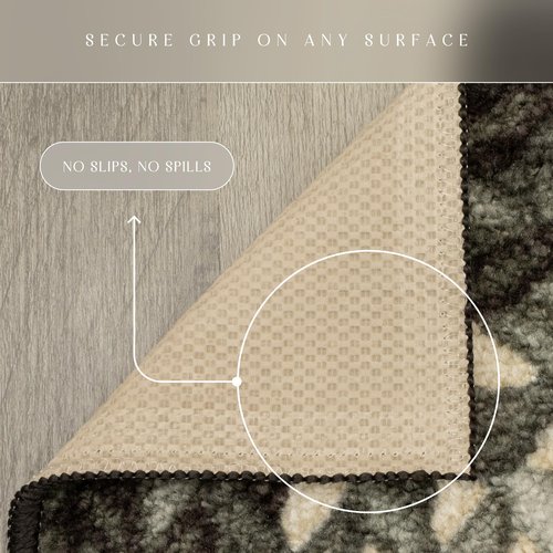 Maples Rugs Marion Bohemian Braided-Style Print Area Rug – Made in USA – Washable, Non-Slip Low-Profile Small Indoor Rug for Entryway & Kitchen, 46" x 30", Black