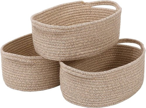 JMvicyroam Woven Storage Baskets - Small Rope Bins with Handles for Organizing Shelves | 3-Pack