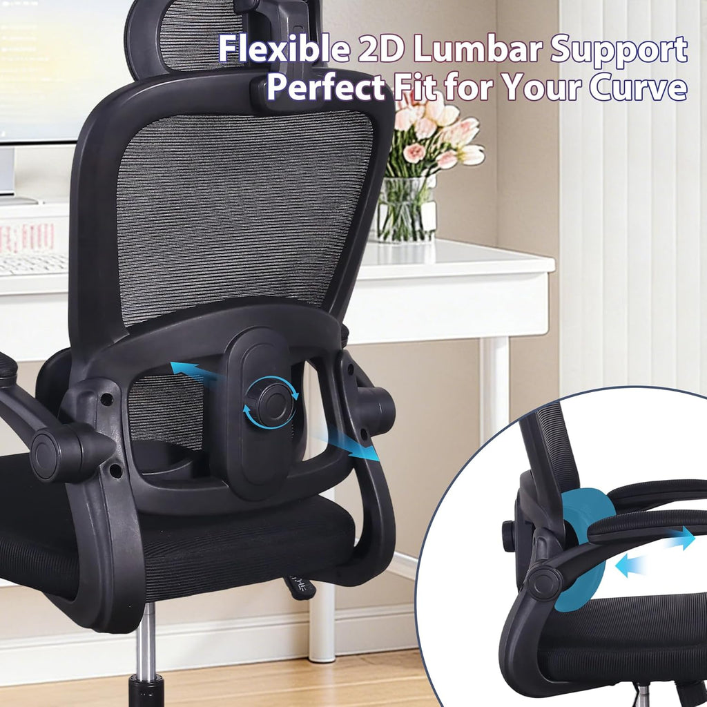 Skiennix Ergonomic Office Chair - High Back Mesh Design with Adjustable Lumbar Support | Rolling Swivel Task Chair