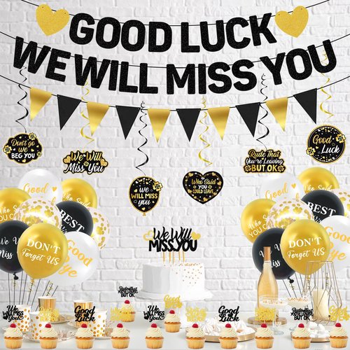 Roetyce Farewell Party Decorations, We Will Miss You Banner Cake Topper Balloons Hanging Swirls Kit, Going Away/Leaving/Retirement Party Decorations for Men Women, Coworker Goodbye Party Supplies