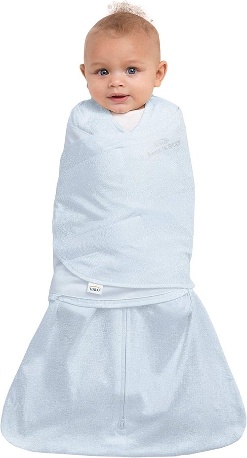 HALO Sleepsack Swaddle - 100% Organic Cotton Newborn Gift Set | TOG 1.5, 0-3 Months, Chambray