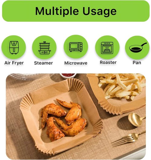 Air Fryer Liners | 100PCS Unbleached Non-Stick Parchment Paper for 2-5 Qt Air Fryers - 6.3 Inch