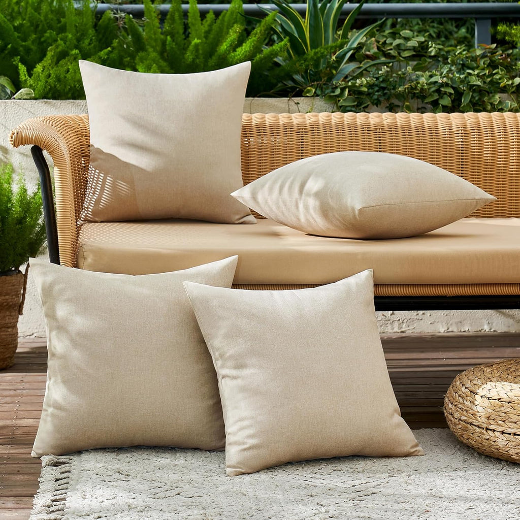 MIULEE Decorative Outdoor Throw Pillow Covers - Waterproof Linen Cushion Cases | Pack of 4, 18x18 Inch, Beige
