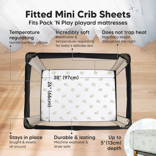 Elly Pack and Play Sheets - Soft & Cozy 2-Pack Fitted Mini Crib Sheets for 38x26 Mattresses | Neutral Toddler Bedding