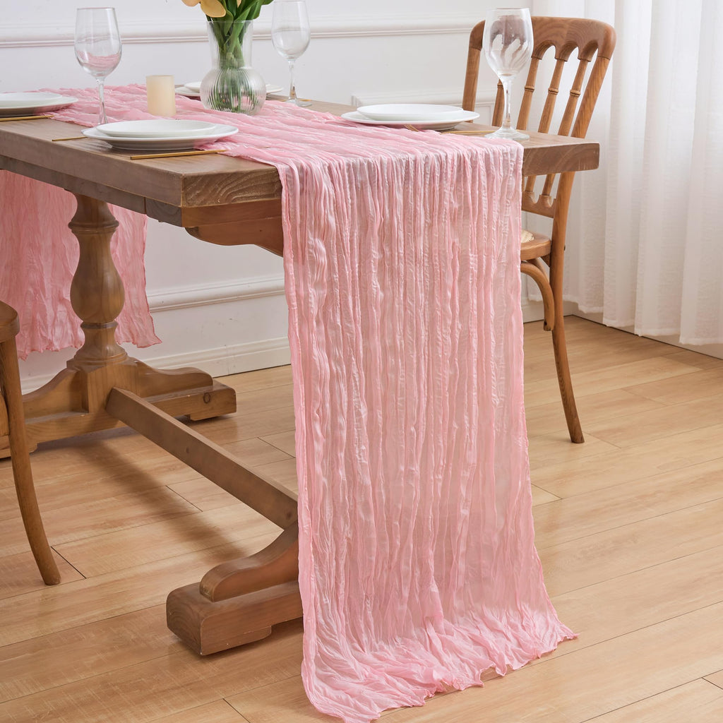 Asee'm 2pcs Cheesecloth Table Runner 120 Inches Blushing Pink Boho Gauze Cheese Cloth Runner 10FT Rustic Sheer Table Runners for Easter Spring Summer Wedding Baby Shower Holiday Party Decoration