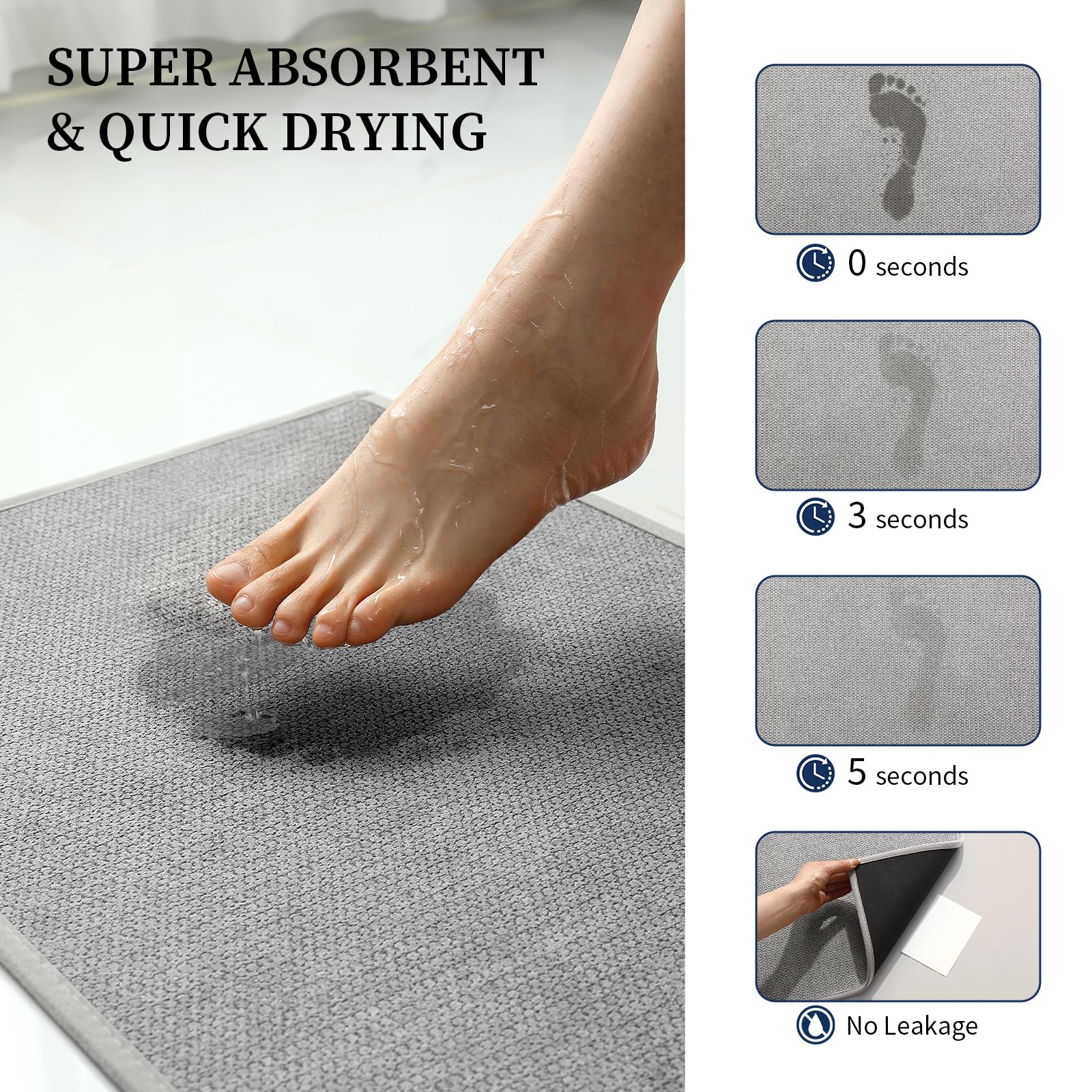 YIHOUSE Gray Bathroom Rugs Sets 3 Piece, Quick Dry Thin Bath Mat with Toilet Rug, Non Slip Absorbent Machine Washable, Bath Runner Rugs for Bathtub Sink Home Decor