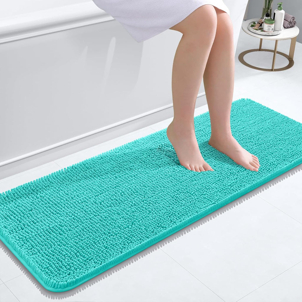 OLANLY Bathroom Runner Rug - Extra Soft Chenille, Quick Dry, Machine Washable | 47x17 Inches, Teal