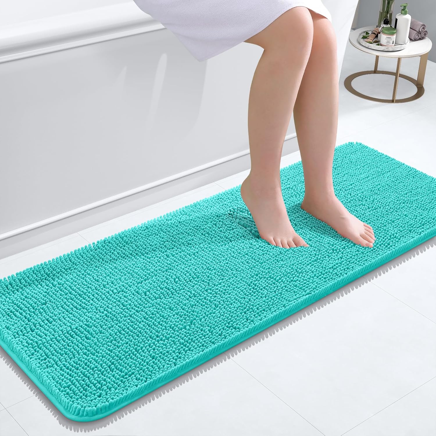 OLANLY Bathroom Runner Rug - Extra Soft Chenille, Quick Dry, Machine Washable | 47x17 Inches, Teal