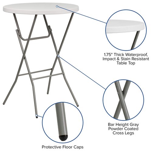 Flash Furniture Kathryn 31.5" Round All-Occasion Folding Bar Height Table for Parties and Commercial Events, Plastic Bar Height Folding Table, White