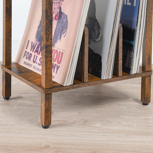HOOBRO Small End Table, 2-Tier Record Player Stand Vinyl Record Turntable Stand with Storage up to 100 Albums, Small Side Table for Living Room, Bedroom Rustic Brown, FG05RS01