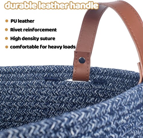Caroeas XX-Large Cotton Rope Basket - 20'' x 16'' Woven Laundry Hamper with Leather Handles | Brown