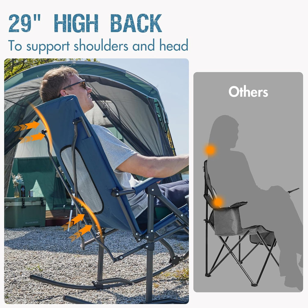 PORTAL Oversized Folding Rocking Camping Chair - Portable Outdoor Rocker with High Back & Carry Bag, Supports 400 lbs