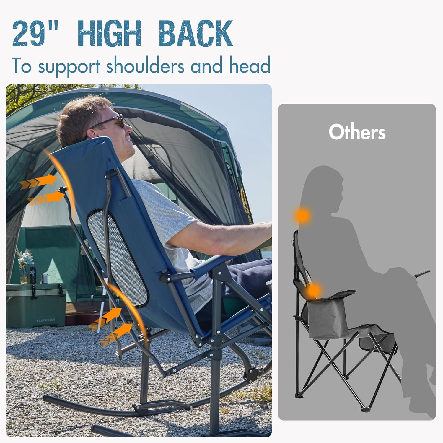 PORTAL Oversized Folding Rocking Camping Chair - Portable Outdoor Rocker with High Back & Carry Bag, Supports 400 lbs
