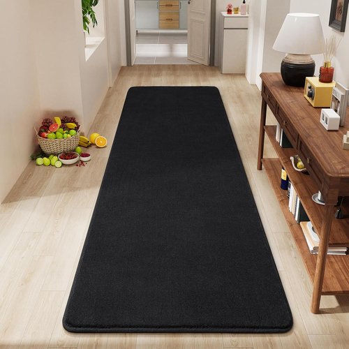 Amearea Modern Soft Hallway Runner Rug - 2x6 Feet Washable Non-Slip Memory Foam | Black Fluffy Carpet for Bedroom & Living Room Decor