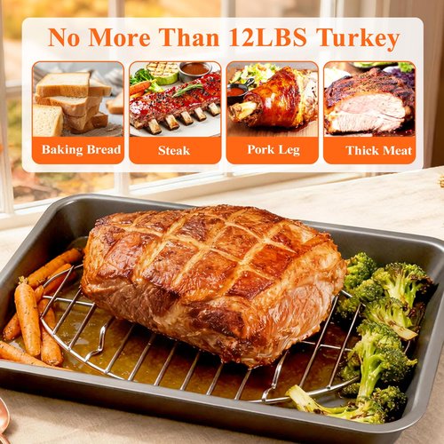 DePango Oval Turkey Roasting Rack,12 Inch Stainless Steel Rack for Thanksgiving Christmas Gifts, Non-Stick Wire Rack Safe for Thanksgiving Turkey, Roasting and Cooling