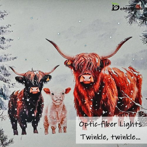 Highland Cattle | LED Lighted Cow Calf Portrait - Fiber-Optic Lights with Timer | 6x8 Horizontal Decor