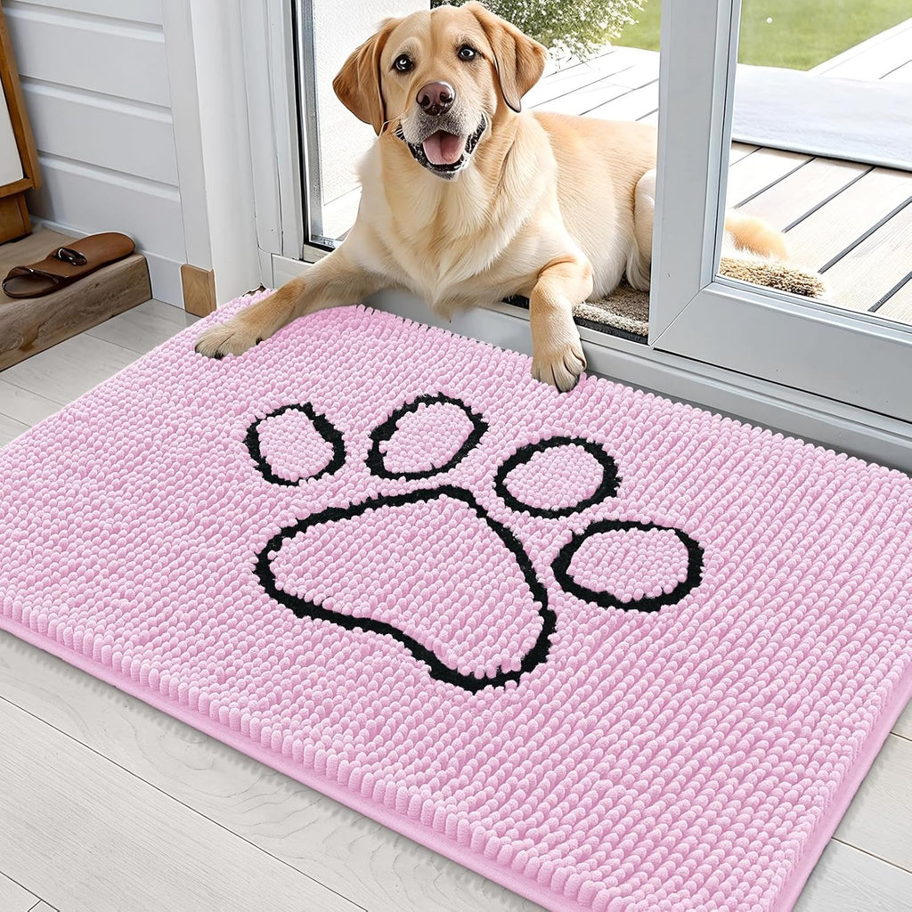OLANLY Dog Door Mat - Absorbent Non-Slip Mud Mat for Paws | 36x24 Pink Chenille Design