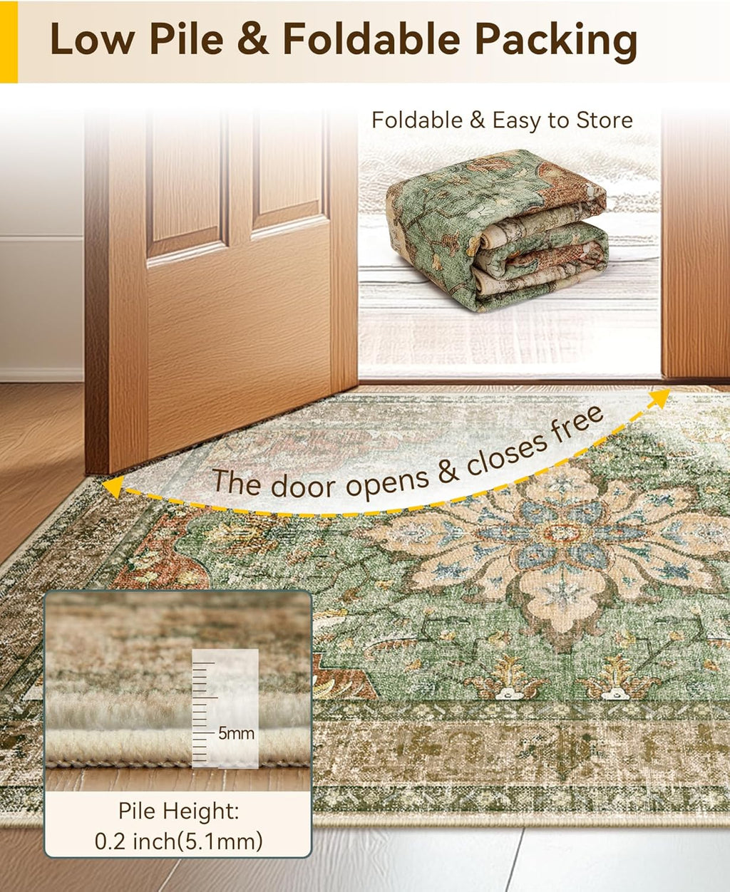 Releany Area Rugs - 5'x7' Washable Non-Slip Floral Vintage Medallion Carpet | Brick Red & Rust