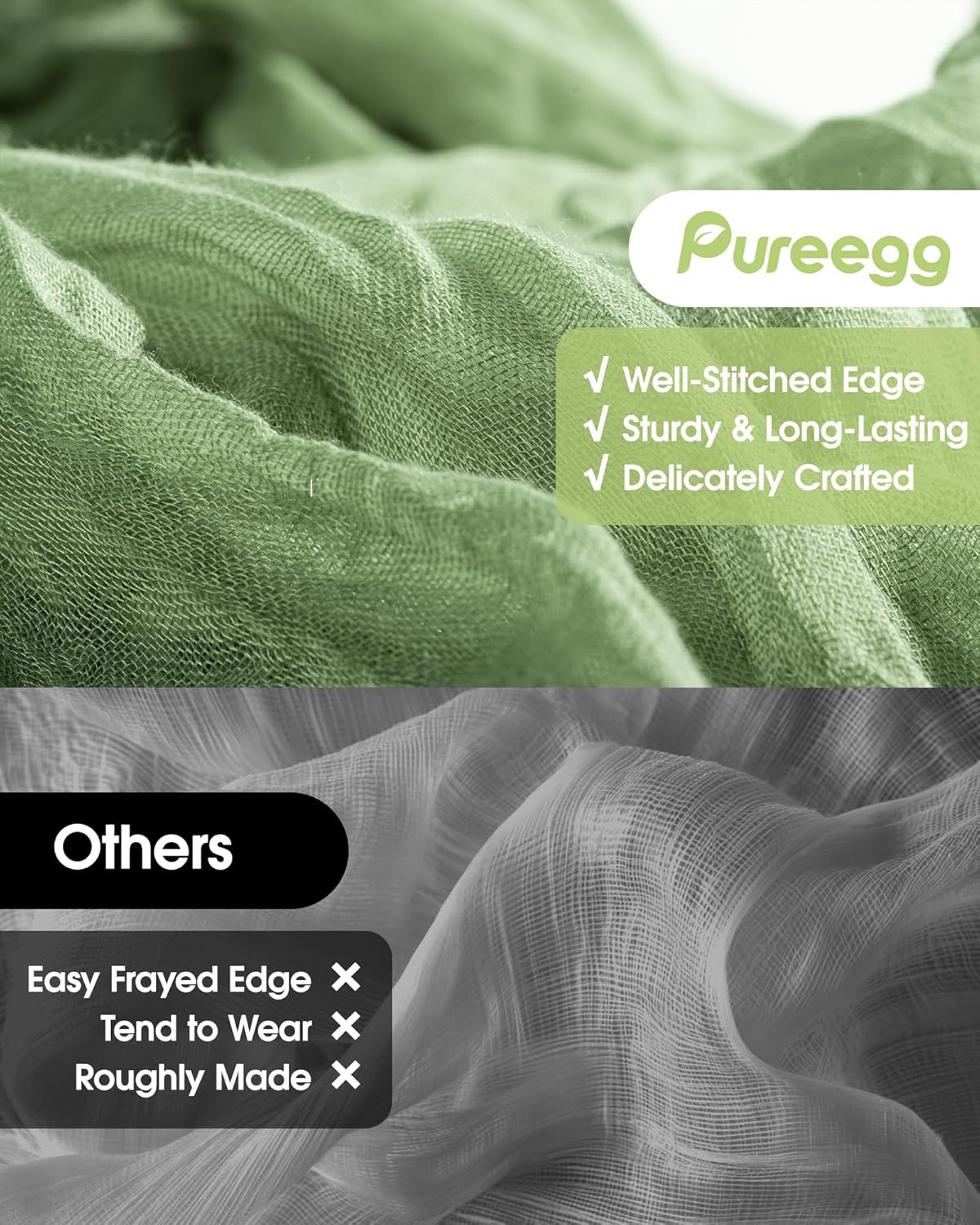 Pureegg Disposable Table Cloth Set - 10 Waterproof Tablecloths (54"x108") & 2 Cheesecloth Runners (35"x120") | Elegant White & Sage for Parties, Picnics, Weddings