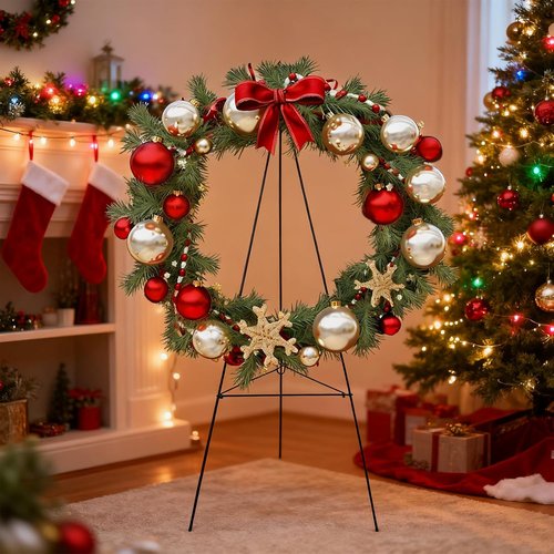 Christmas Wreath Stand by [Brand Name] - 30-Inch Large Wire Easel Holder for Cemetery & Outdoor Use