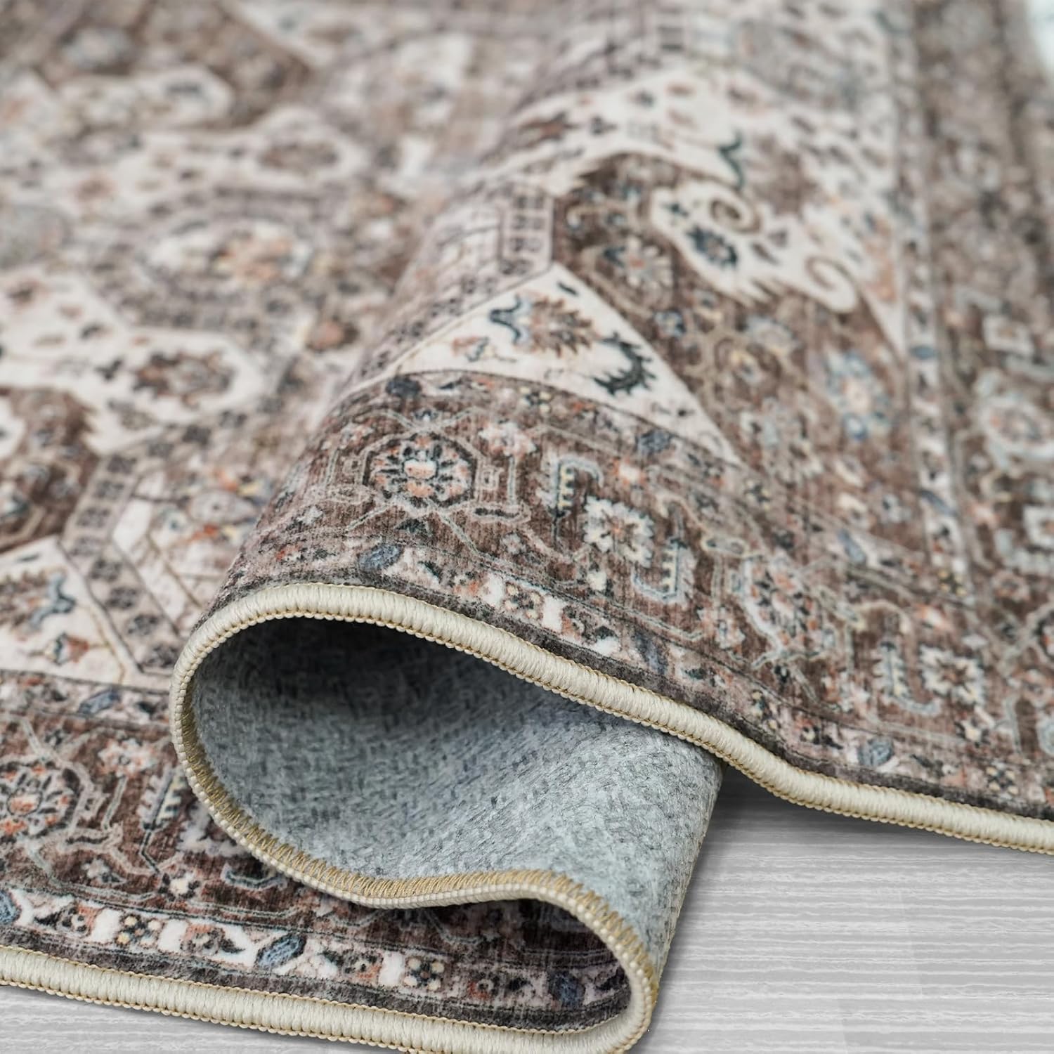 Skiennix Washable 9x12 Large Area Rug - Vintage Non-Slip Medallion Design for Living Room & Bedroom