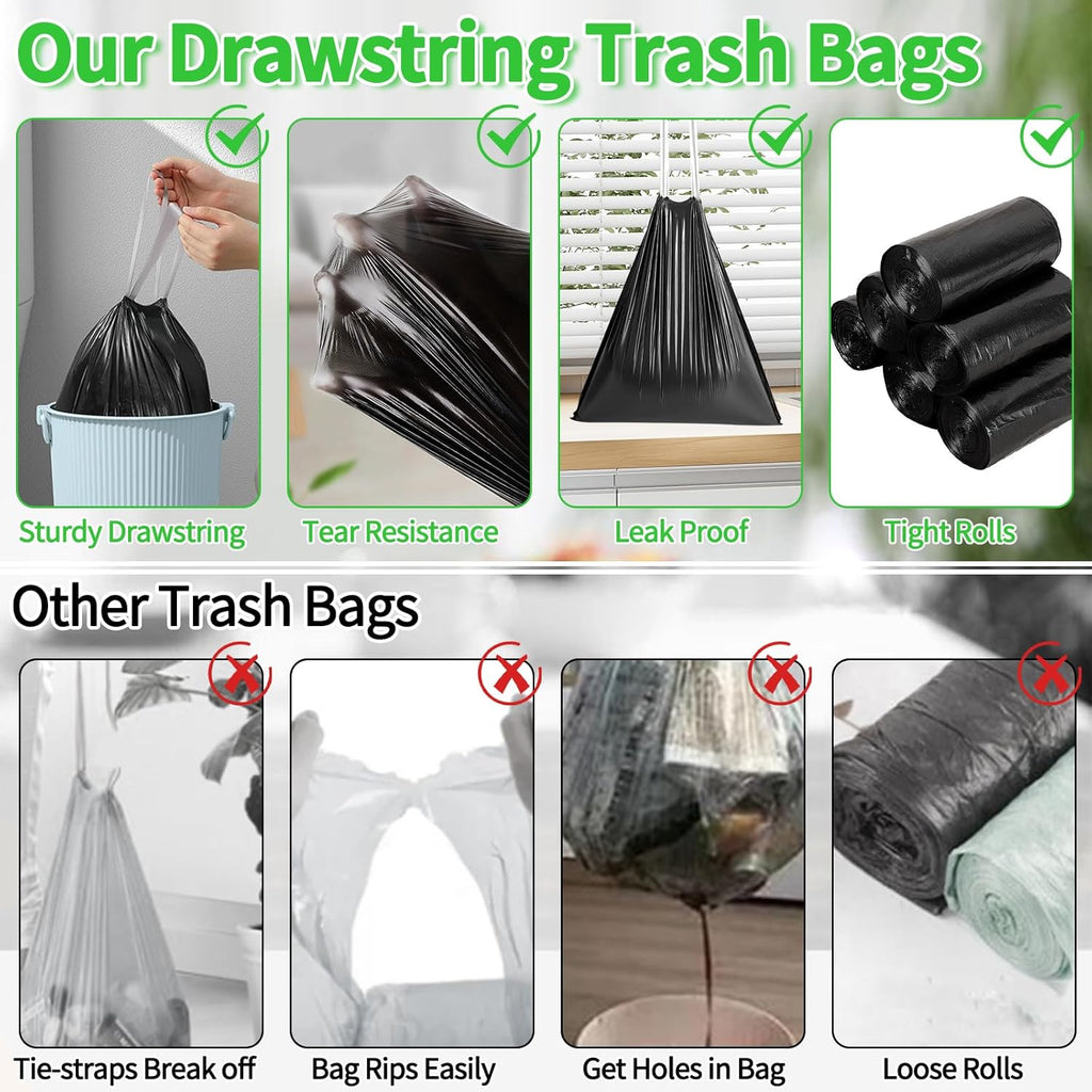 Skiennix 100 Count Small Drawstring Trash Bags - Thick 4-Gallon Liners for Bathroom & Office | Black