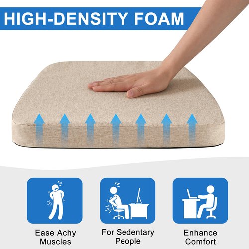 Hiasan Chair Cushions for Dining Chairs, D-Shaped Seat Cushions with Removable Washable Cover and Tie, Dining Kitchen Chair Pads with Non-Slip Bottom 17" x 16" x 2", Set of 6, Khaki