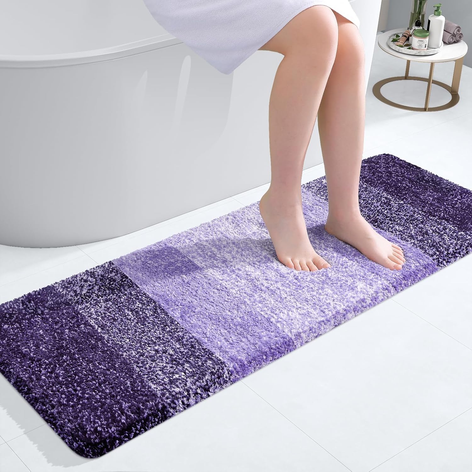 OLANLY Bathroom Runner Rug - Extra Soft Microfiber Mat | Quick Dry, Washable, 47x17 Inches, Violet